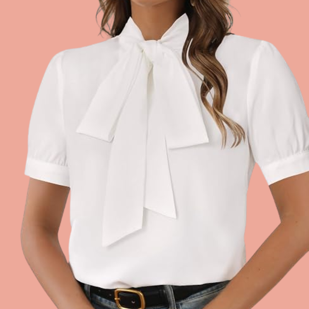 Victoria – Hvit bluse med sløyfe