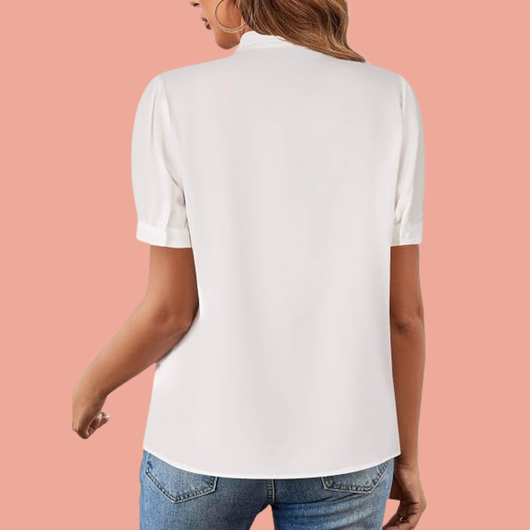 Victoria – Hvit bluse med sløyfe