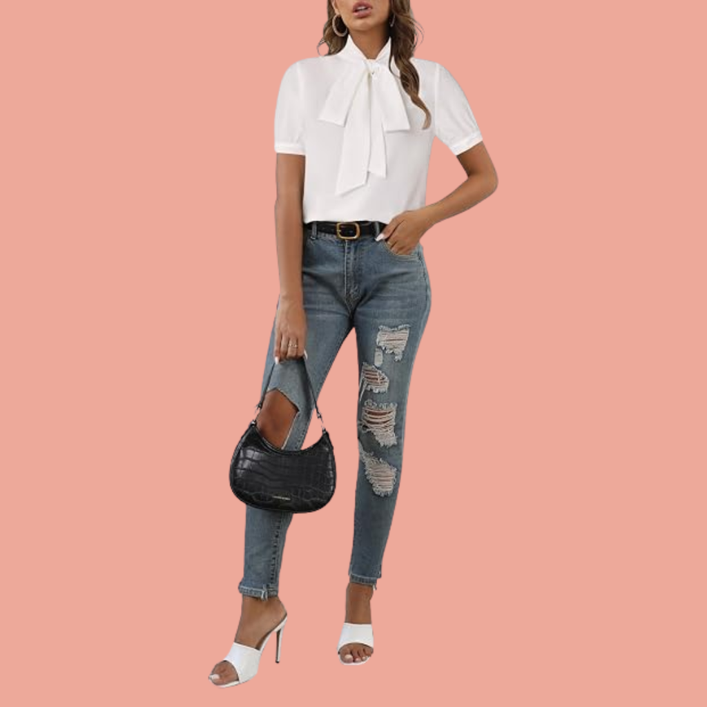 Victoria – Hvit bluse med sløyfe