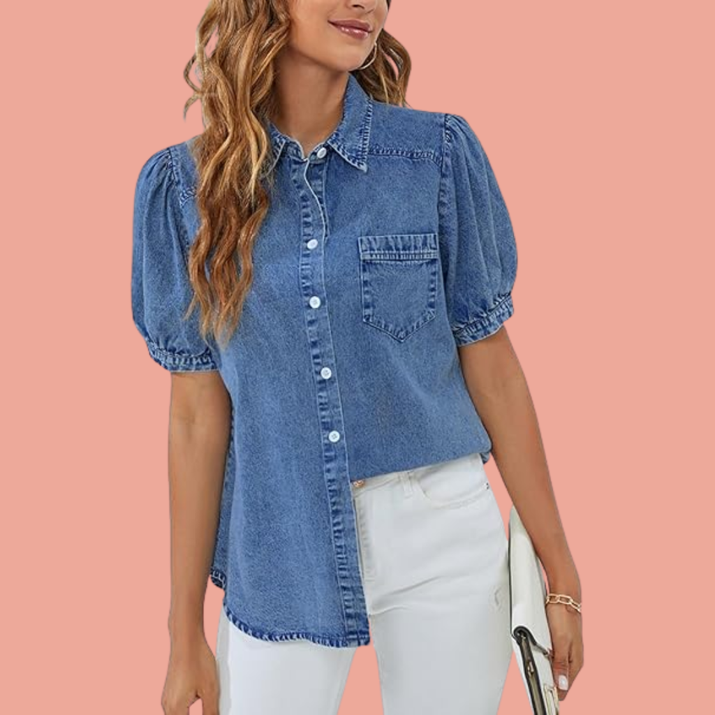 Julie – Denimskjorte med puffermer