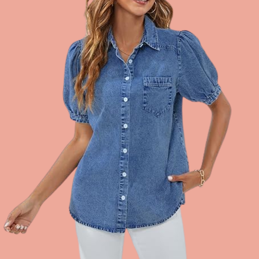 Julie – Denimskjorte med puffermer