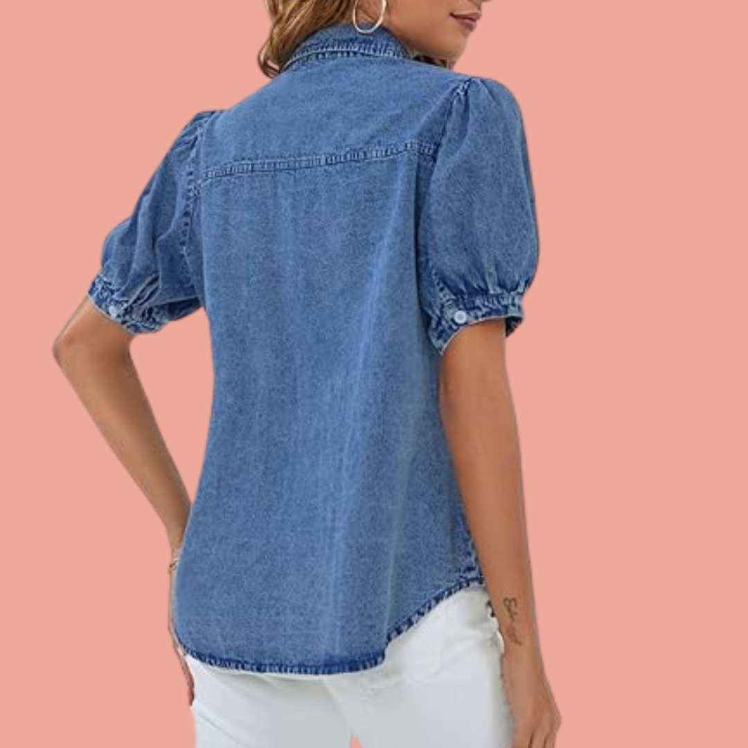 Julie – Denimskjorte med puffermer