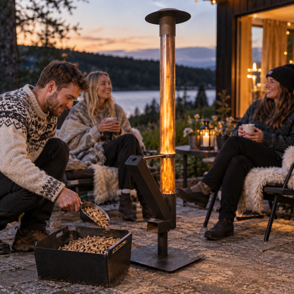Glomora – Utendørs terrassevarmer med trepellets